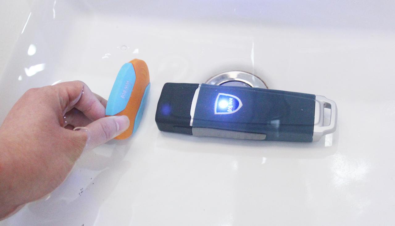 JWM device placed in sink with water